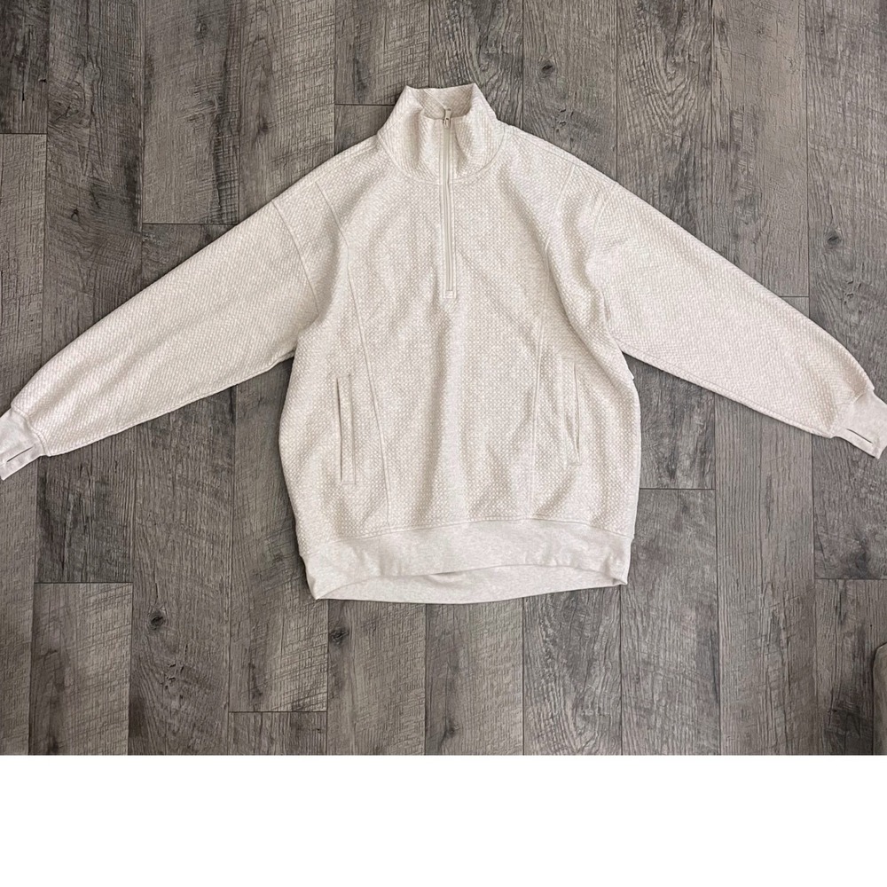 Old Navy Dynamic Fleece Quarter Zip Pullover Oatmeal Quilted Mens M Tall